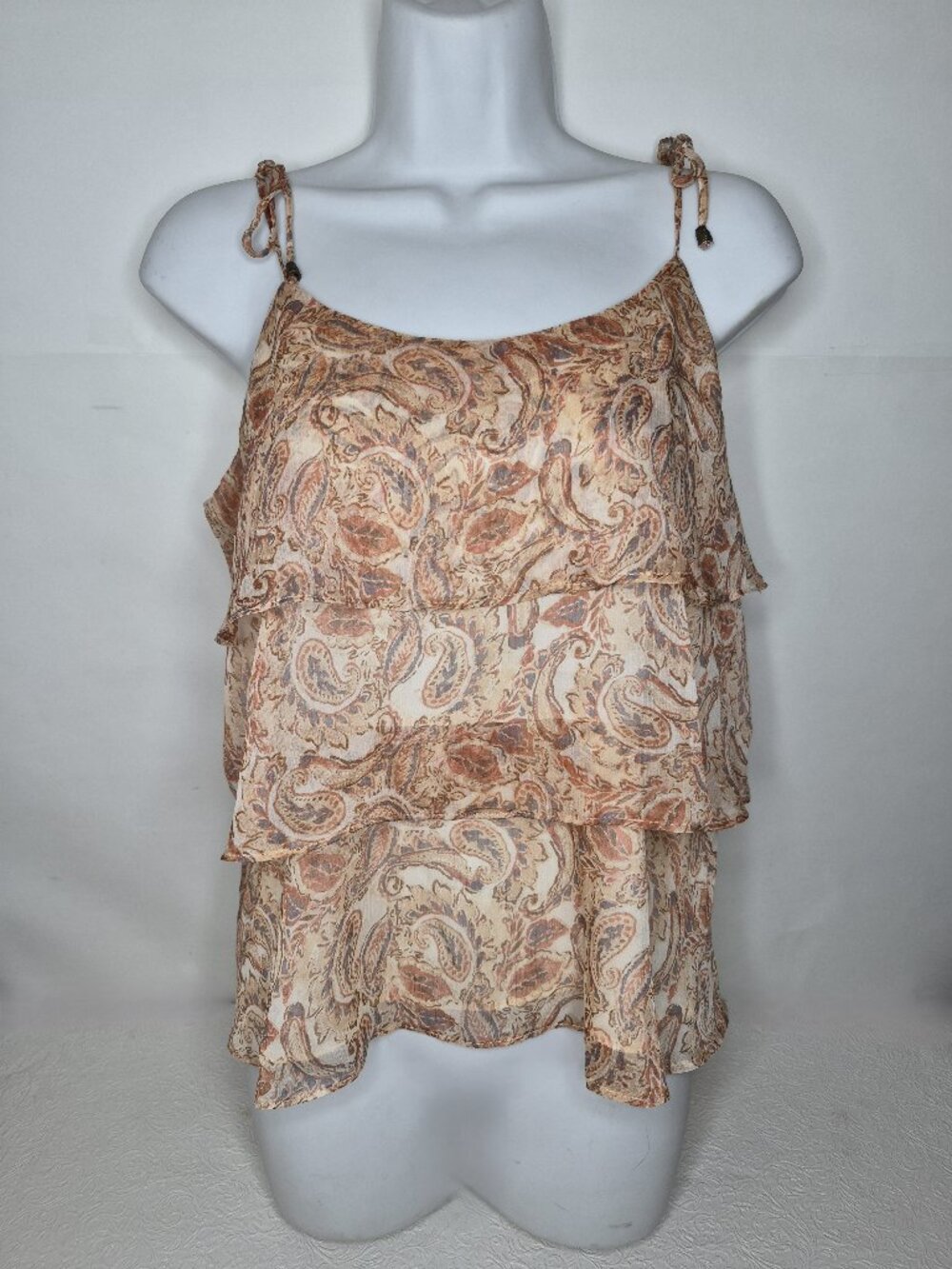 Fate Womens L Boho Paisley Tiered Ruffle Lined Sleeveless Spaghetti Strap Top